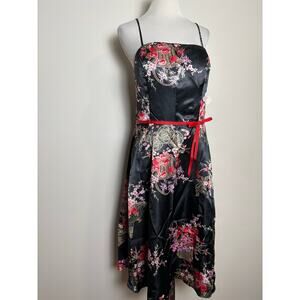 VTG CDC Rampage Asian Floral Print Satin Dress Sz 14 NWT Cocktail Party Wedding